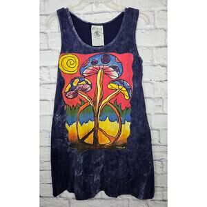 No Time Tunic Tank Top Mini Dress Women Size Large Mushroom Boho 100% cotton.